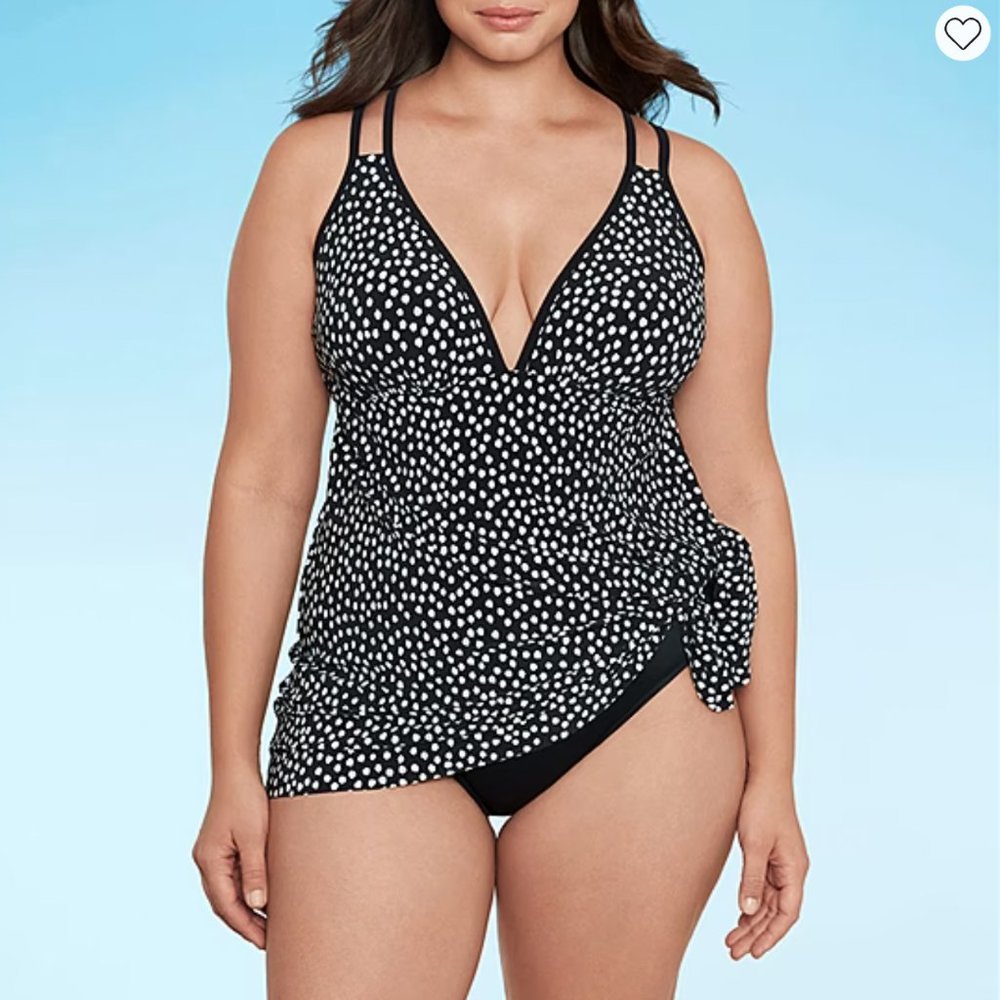 Trimshaper Womens Plus Dots One Piece Swimsuit in Black Size 24W - NWT MSRP $114